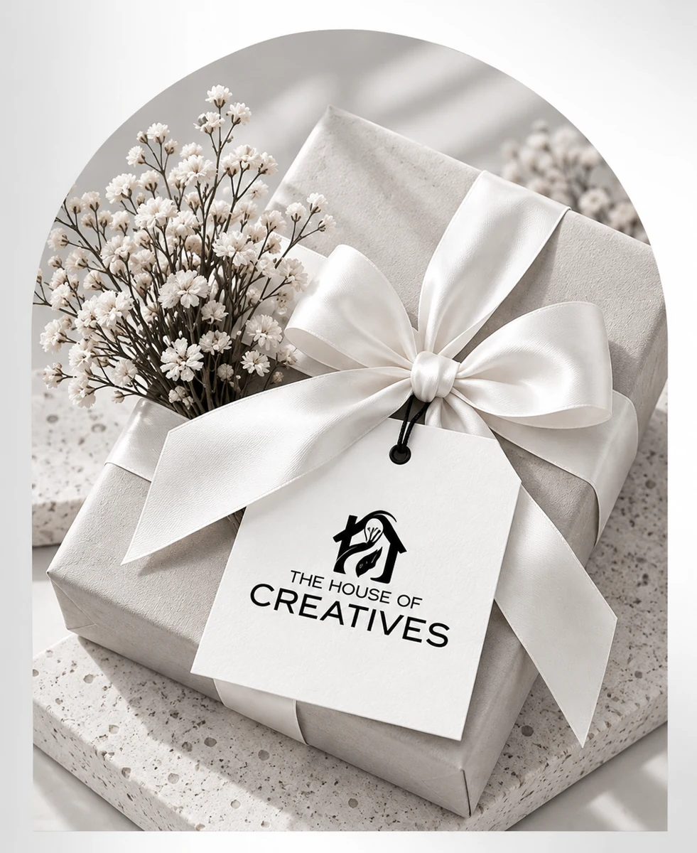 Gift packaging concept with a personalized tag and ribbon